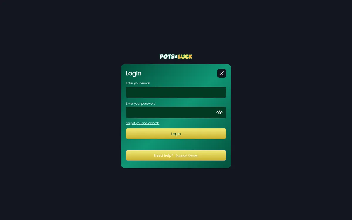 PotsOfLuck Casino — «Регистрация», снято из страны Бельгия