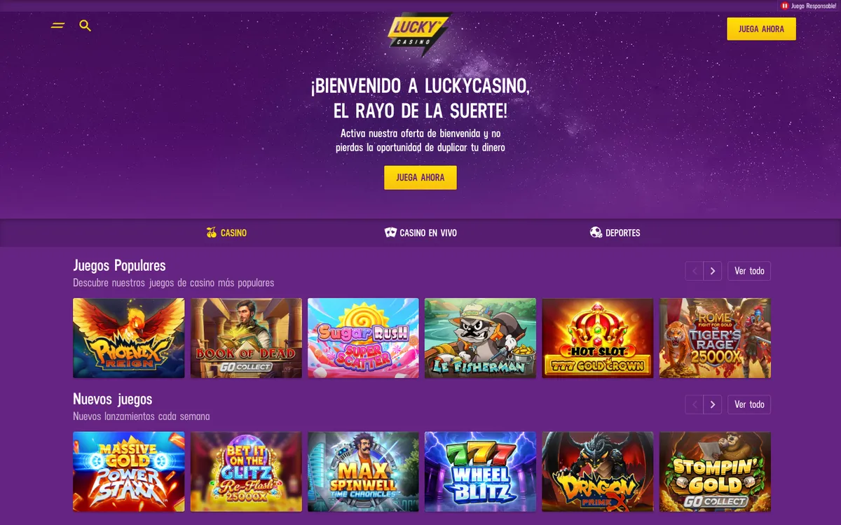 Lucky Casino — Home page, captured from Chile