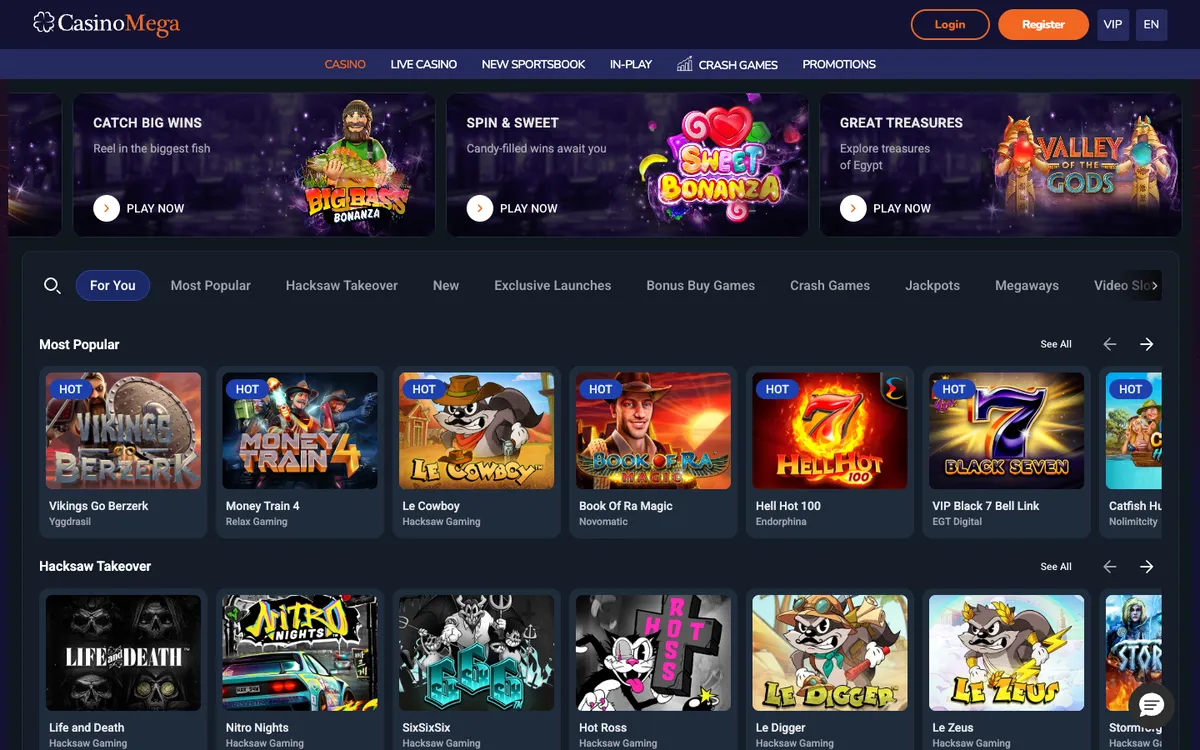 CasinoMega — Home page, captured from Austria