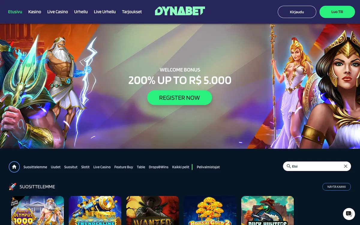 Dynabet Casino — Home page, captured from Finland
