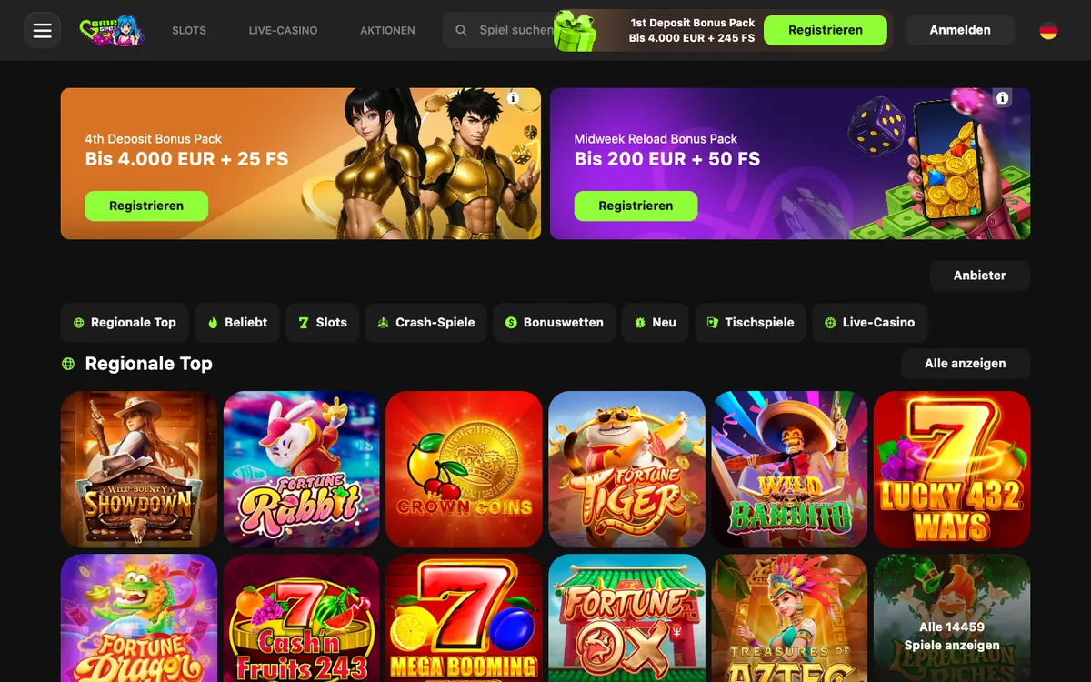Game Spot Casino — Home page, captured from Germany