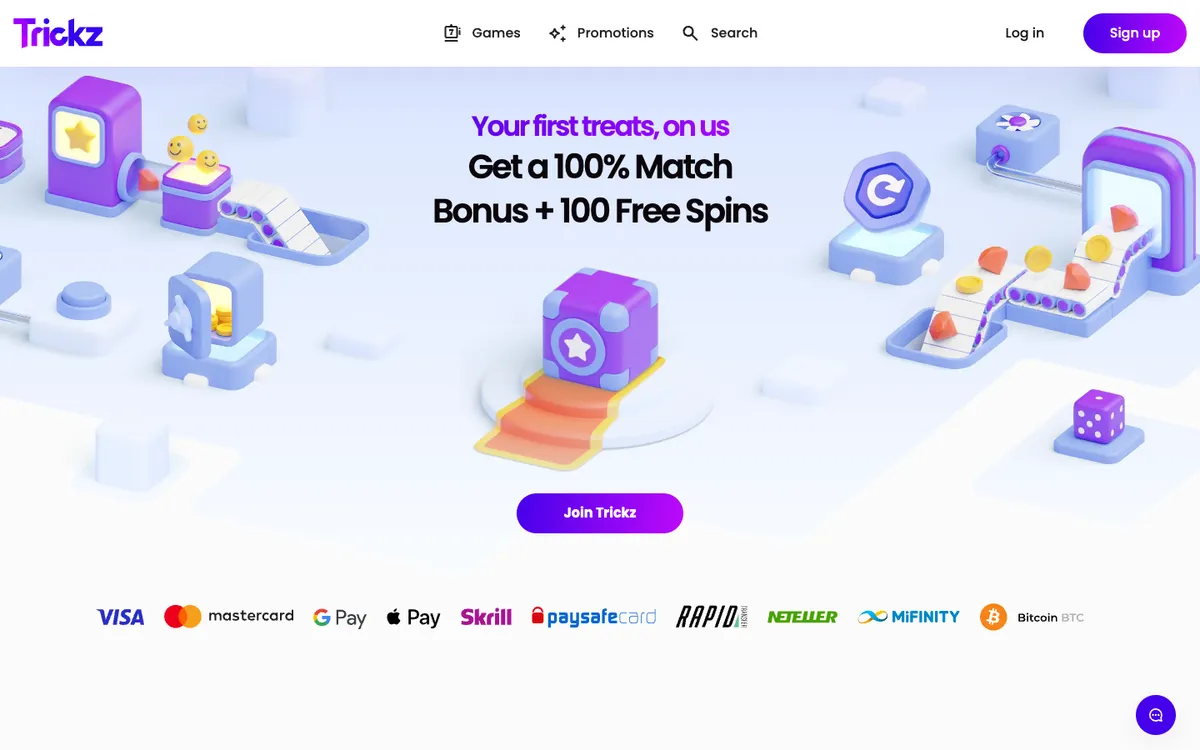 Trickz Casino — Home page, captured from New Zealand