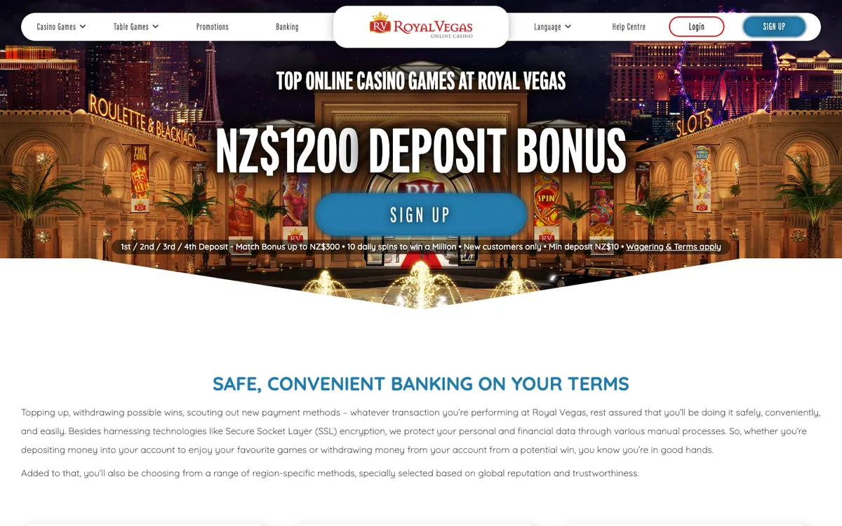 Royal Vegas Casino — «Платежи», снято из страны Новая Зеландия