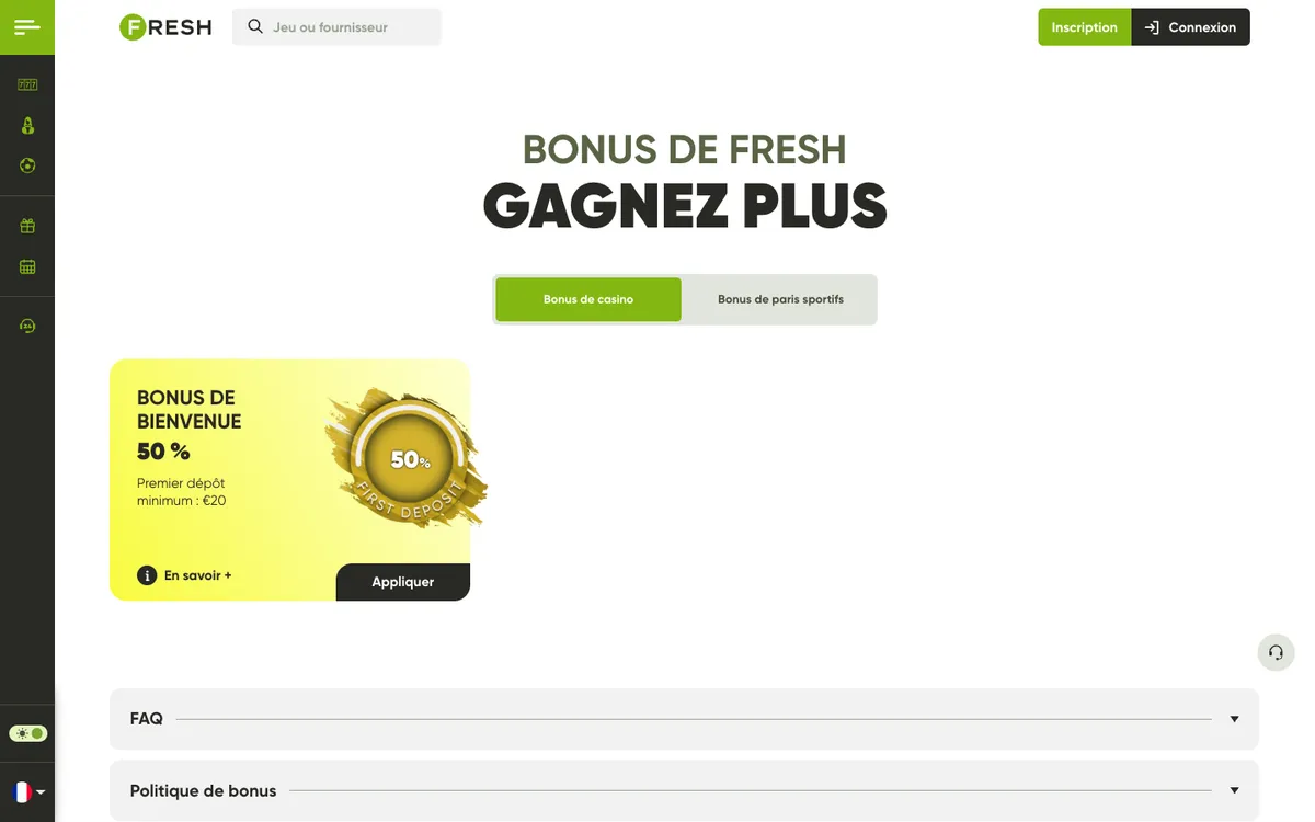 Fresh Casino — Promotions, captured from France