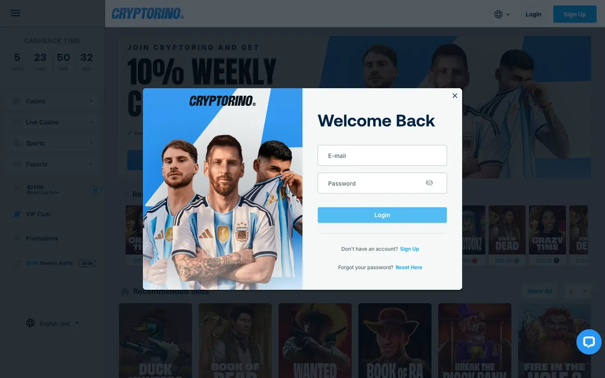 Cryptorino Casino — Sign-up, captured from United Kingdom