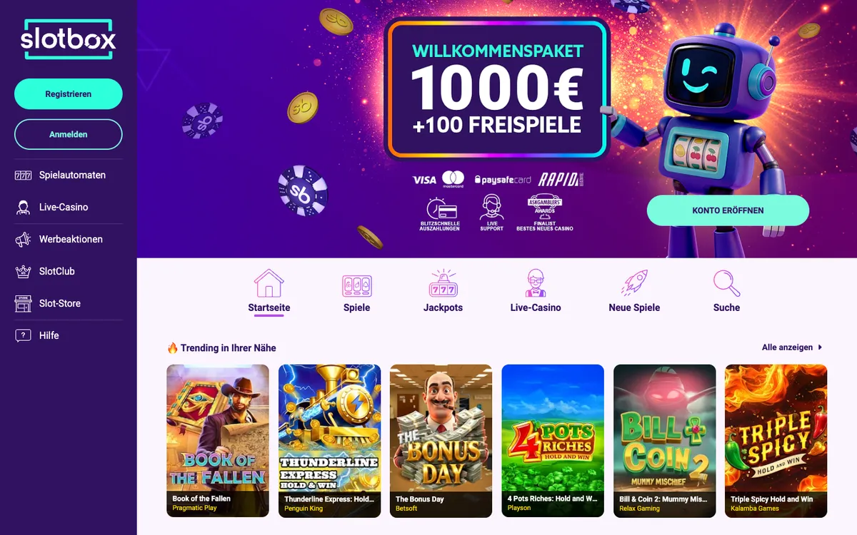 Slotbox Casino — Home page, captured from Austria