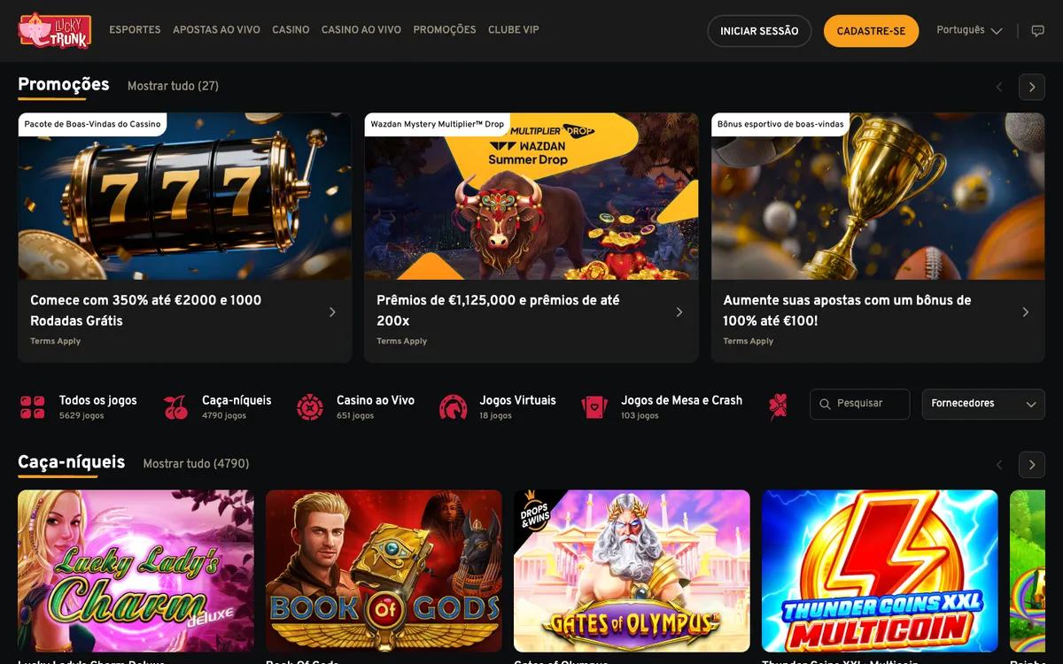 Lucky Trunk Casino — Home page, captured from Brazil