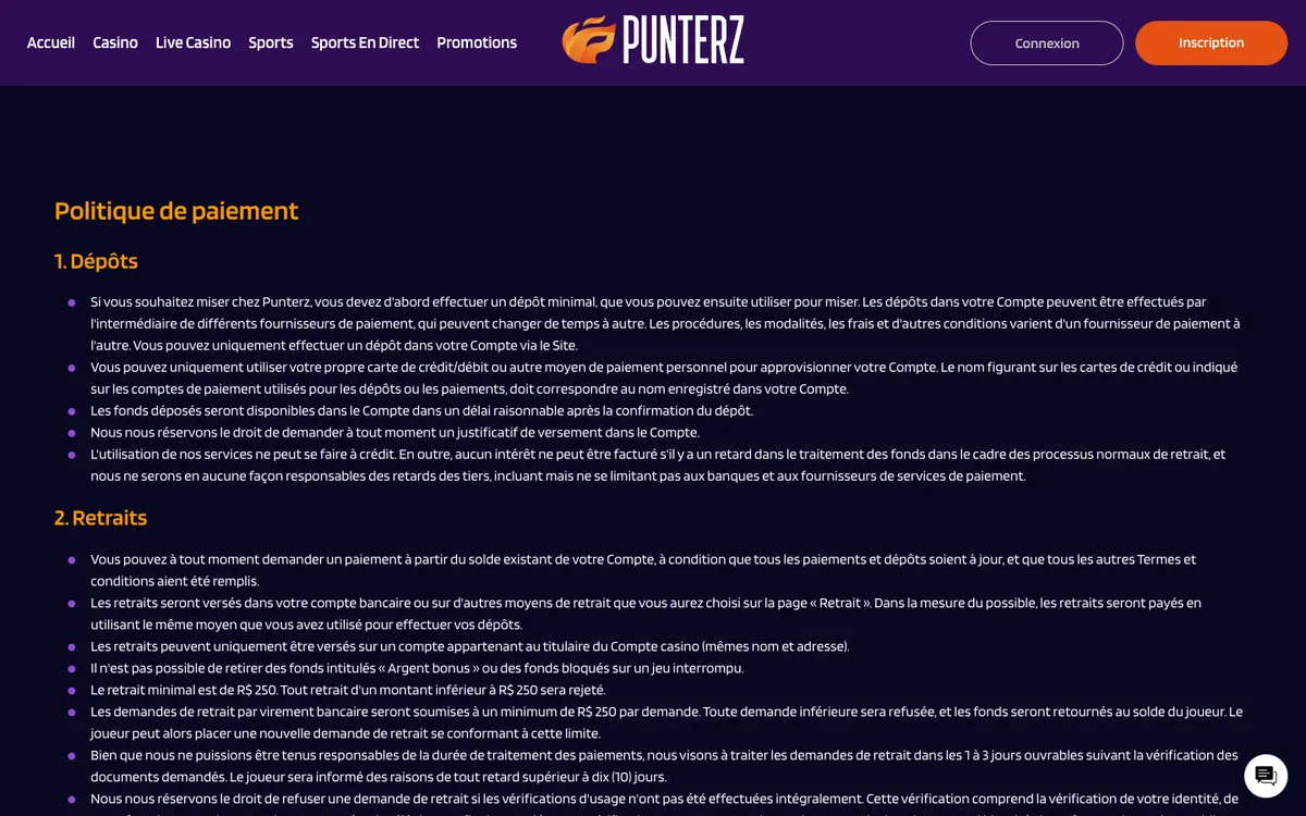 Punterz Casino — «Платежи», снято из страны Франция