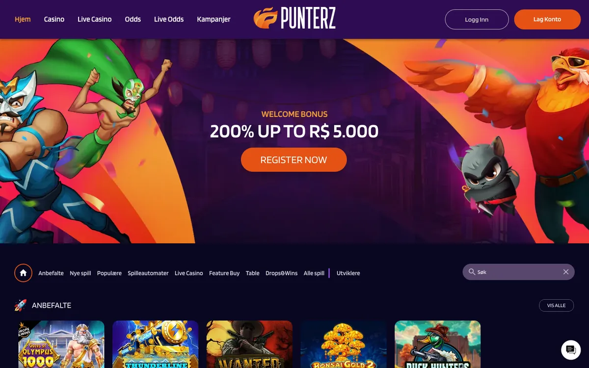 Punterz Casino — «Главная», снято из страны Норвегия