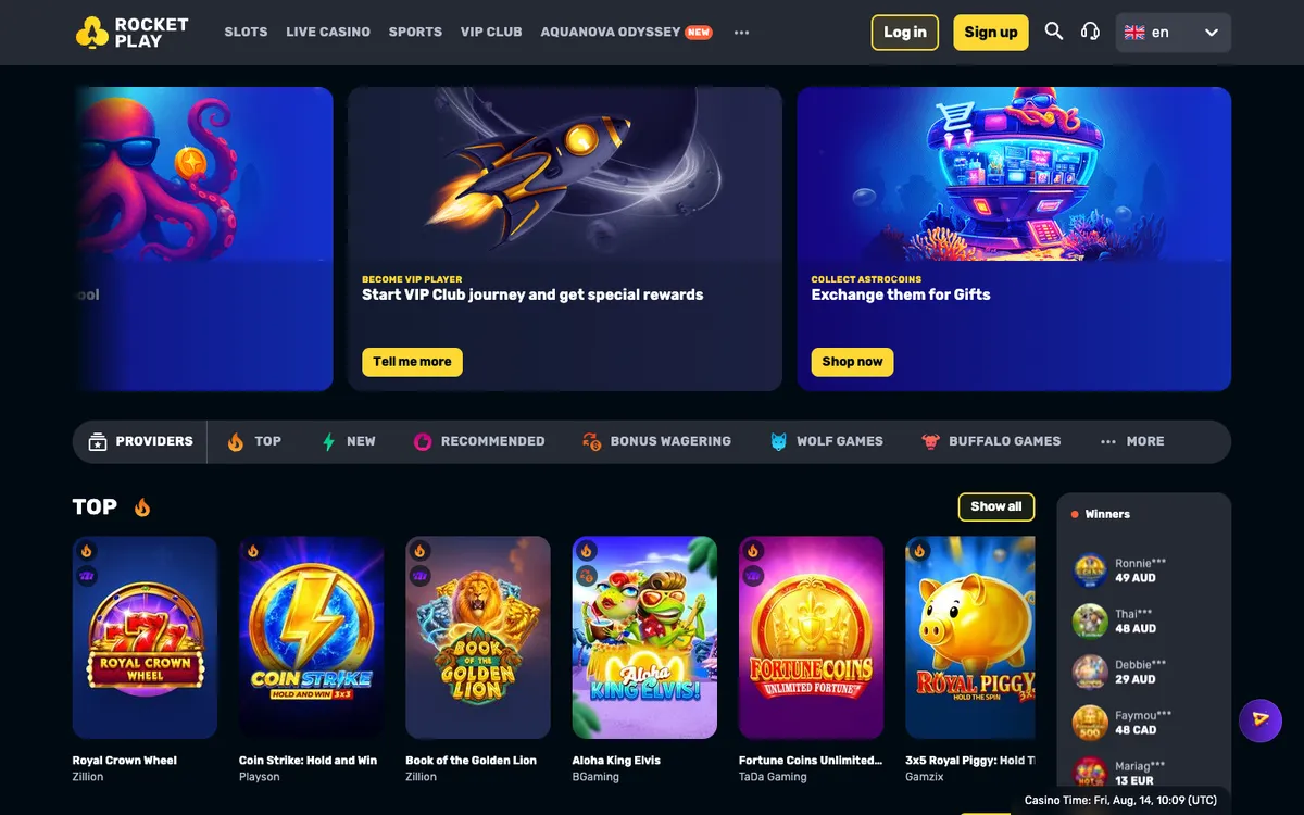 RocketPlay Casino — Home page, captured from Canada