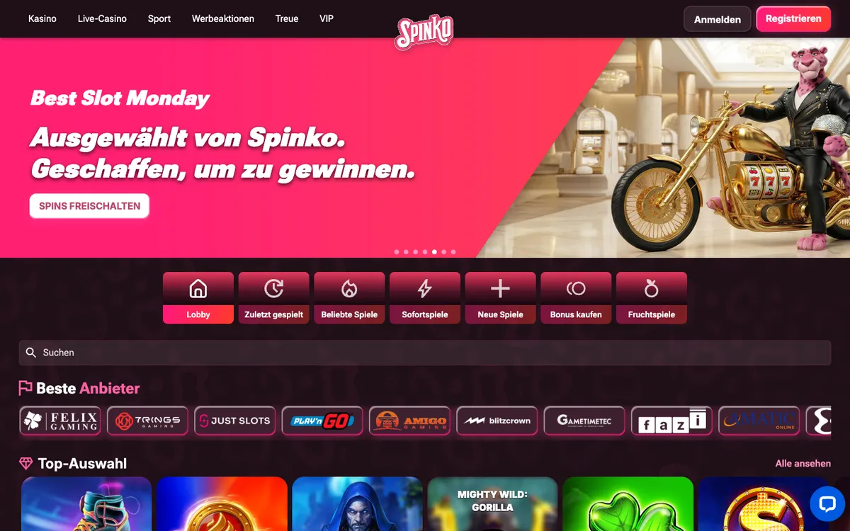 SpinkoCasino — «Главная», снято из страны Германия