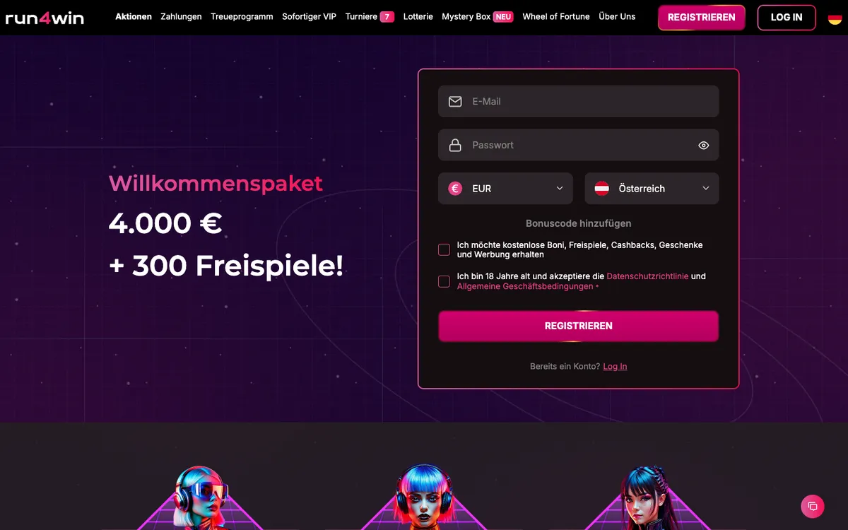 Run4Win Casino — Promotions, captured from Austria