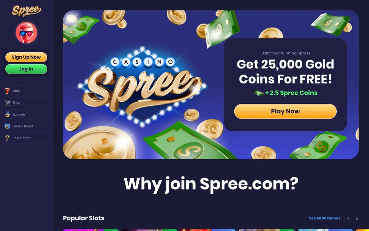 Spree Casino — Home page, captured from United States