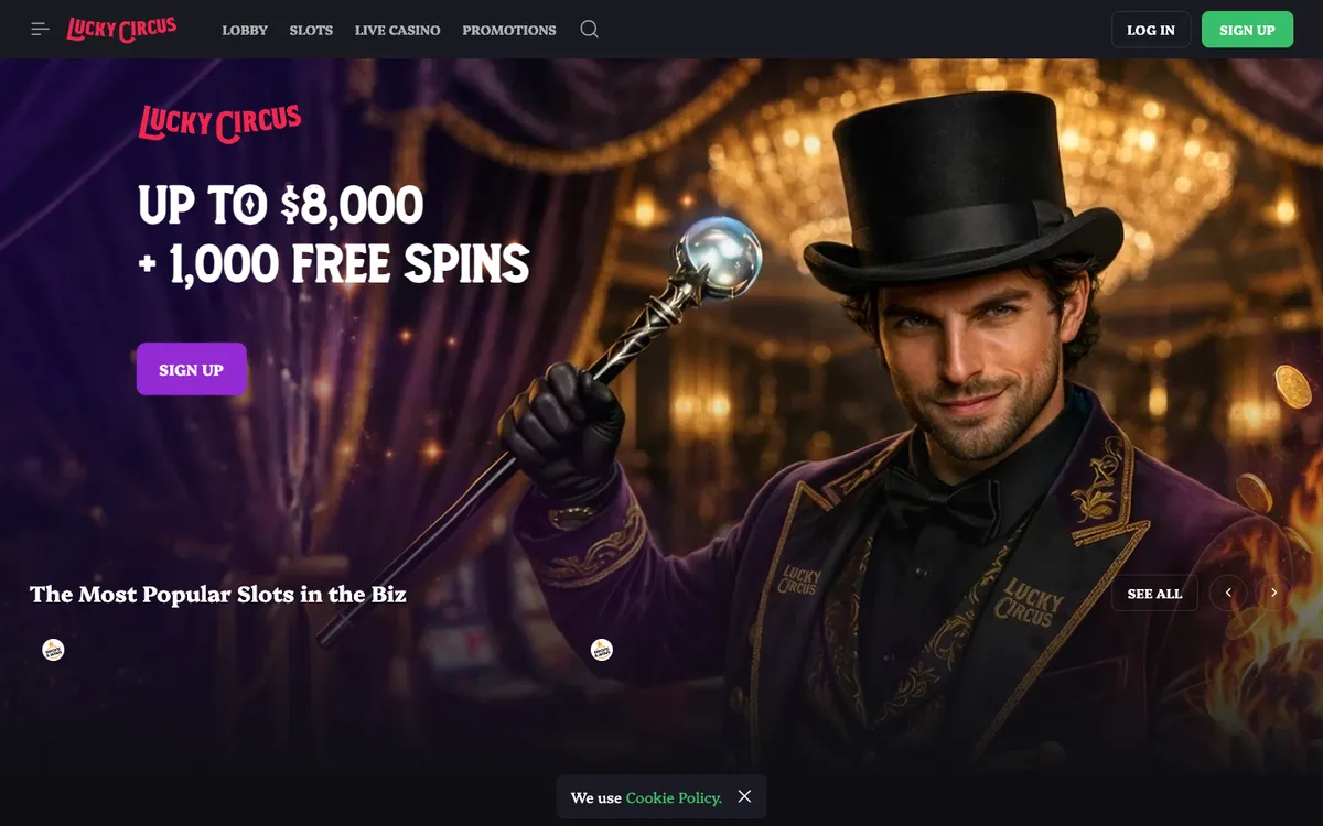 Lucky Circus Casino — Home page, captured from Canada