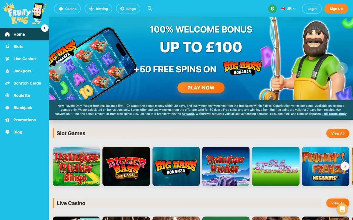 Fruity King Casino — Home page, captured from United Kingdom
