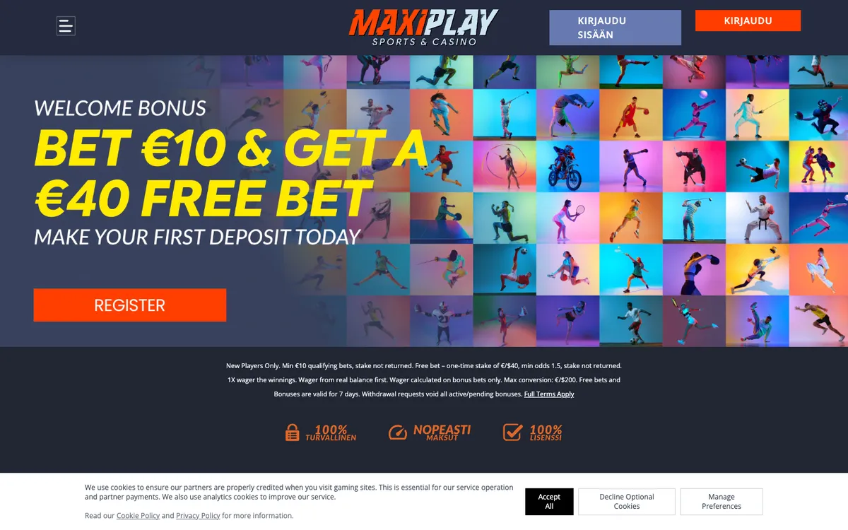 MaxiPlay Casino — «Главная», снято из страны Финляндия