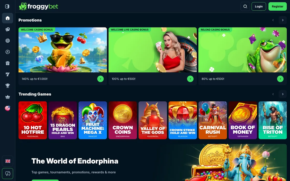 Froggybet Casino — Home page, captured from Belgium