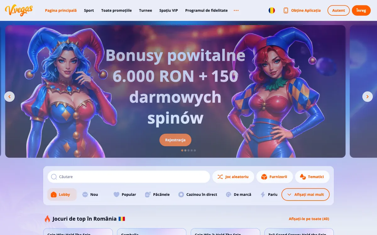 V.Vegas Casino — Home page, captured from Romania
