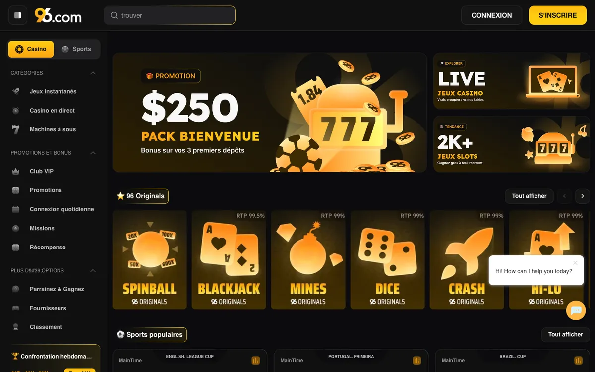 96 Casino — Home page, captured from France