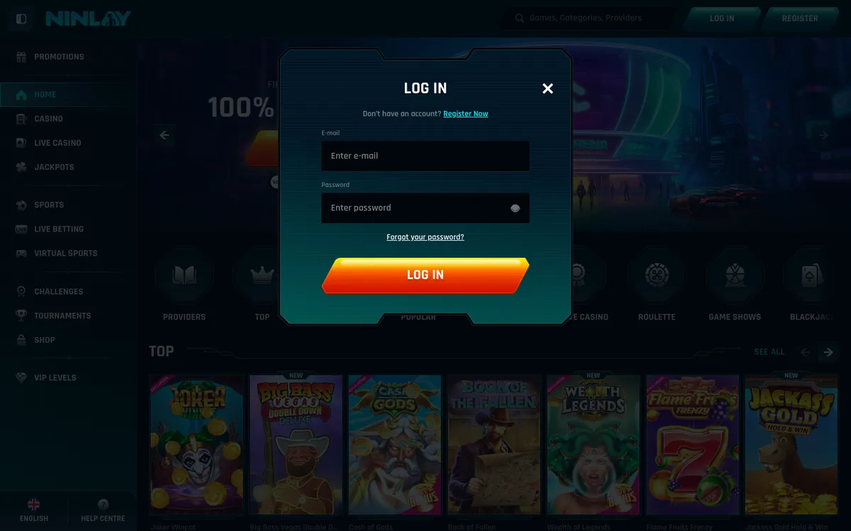 Ninlay Casino — Sign-up, captured from Finland