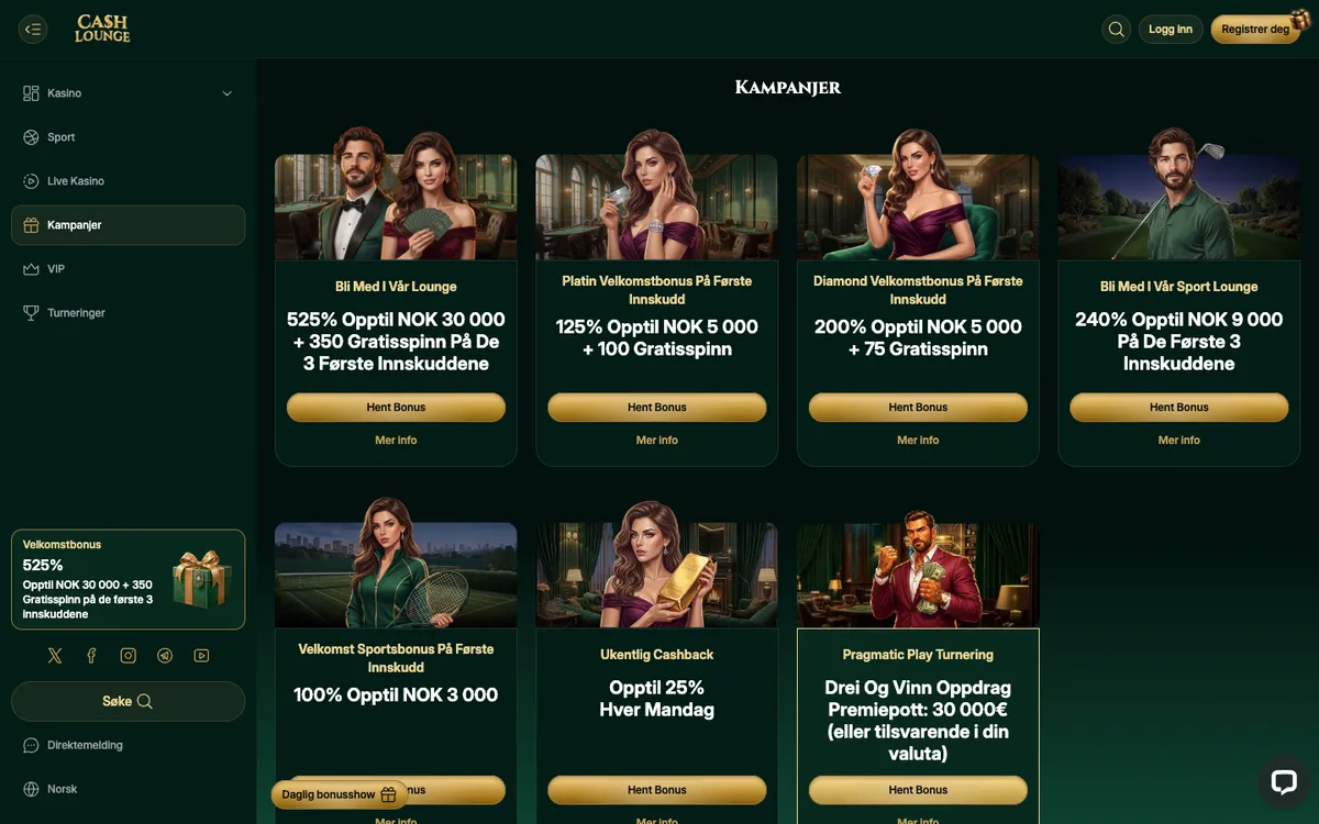 Cash Lounge Casino — «Акции», снято из страны Норвегия