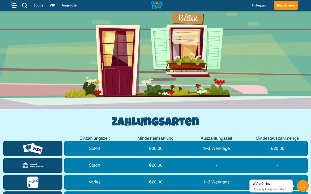 CrazePlay Casino — «Платежи», снято из страны Германия