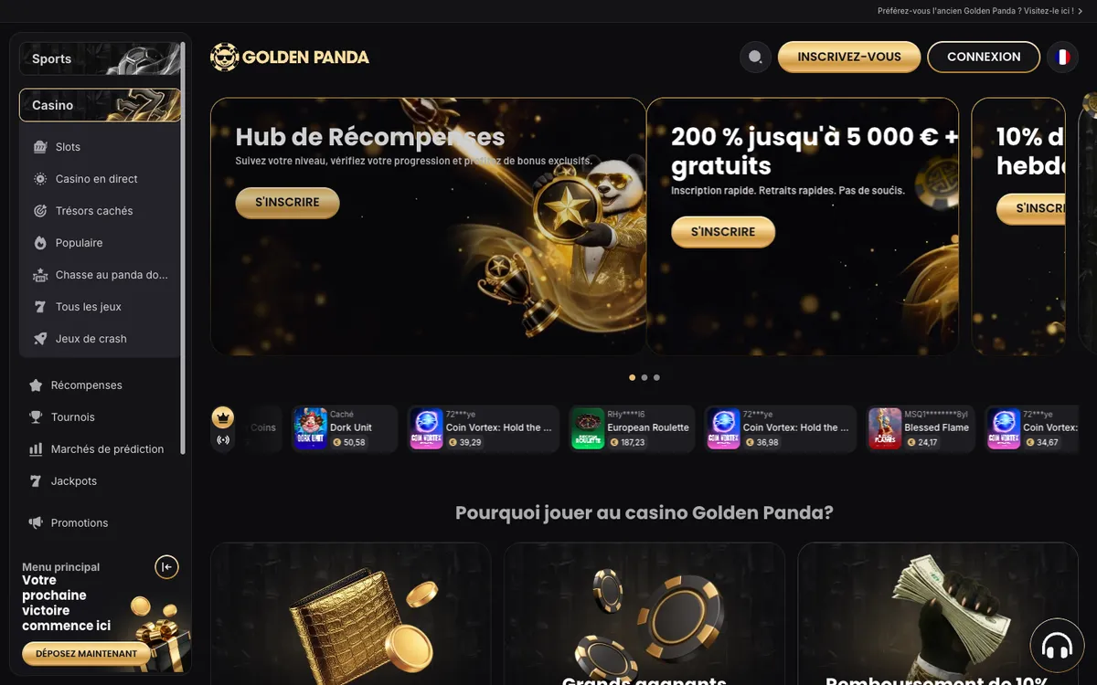 Golden Panda Casino — Home page, captured from France