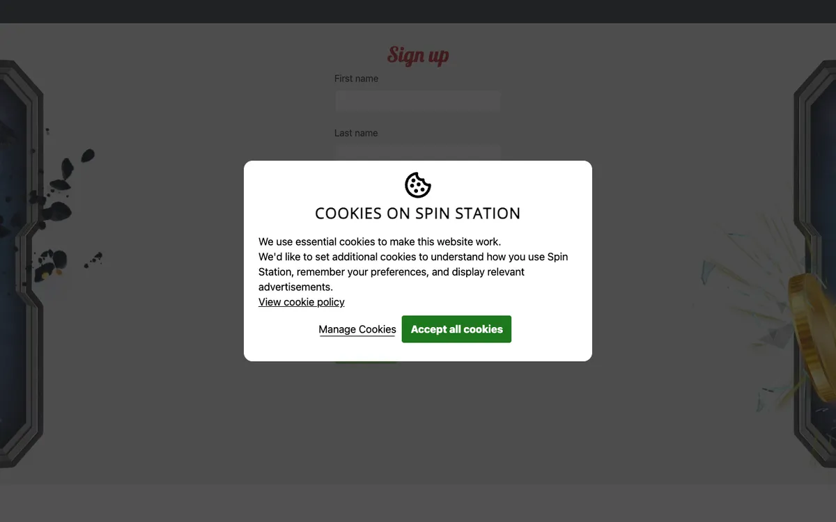 Spin Station Casino — Sign-up, captured from United Kingdom