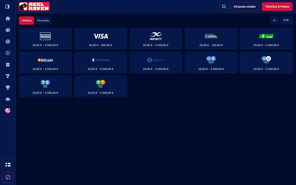 Reel Raven Casino — Payments, captured from Finland