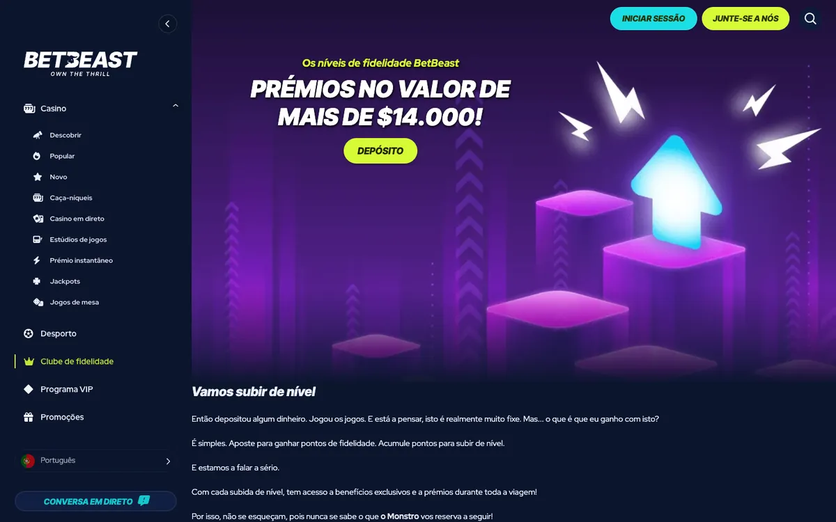 BetBeast Casino — «Акции», снято из страны Бразилия