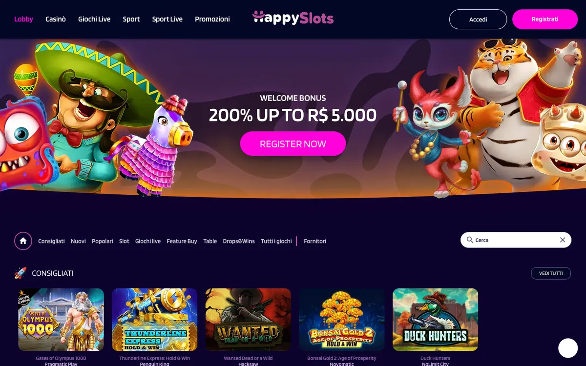 HappySlots Casino — «Главная», снято из страны Италия