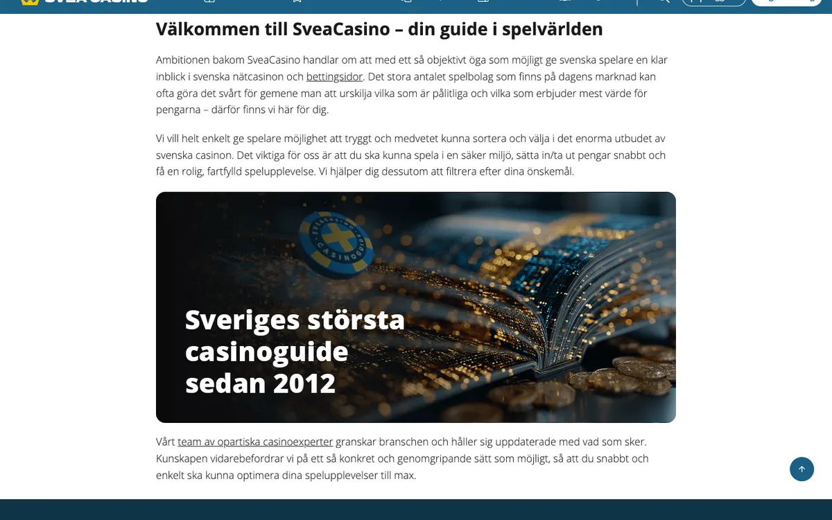 SveaCasino — Home page, captured from Sweden