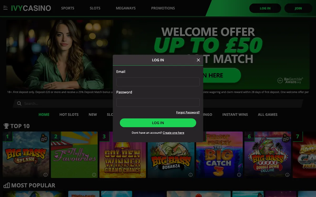 Ivy Casino — Sign-up, captured from United Kingdom