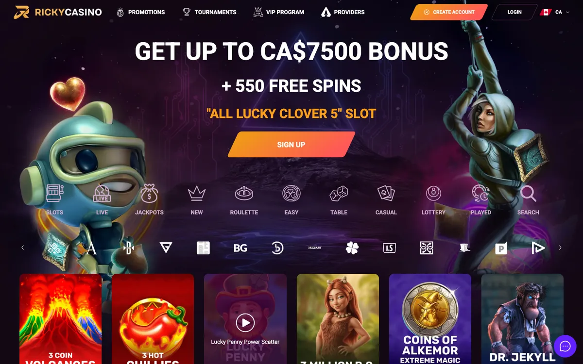 Rickycasino — Home page, captured from Canada