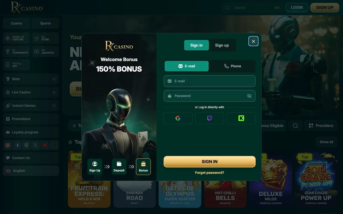RX Casino — Sign-up, captured from Japan