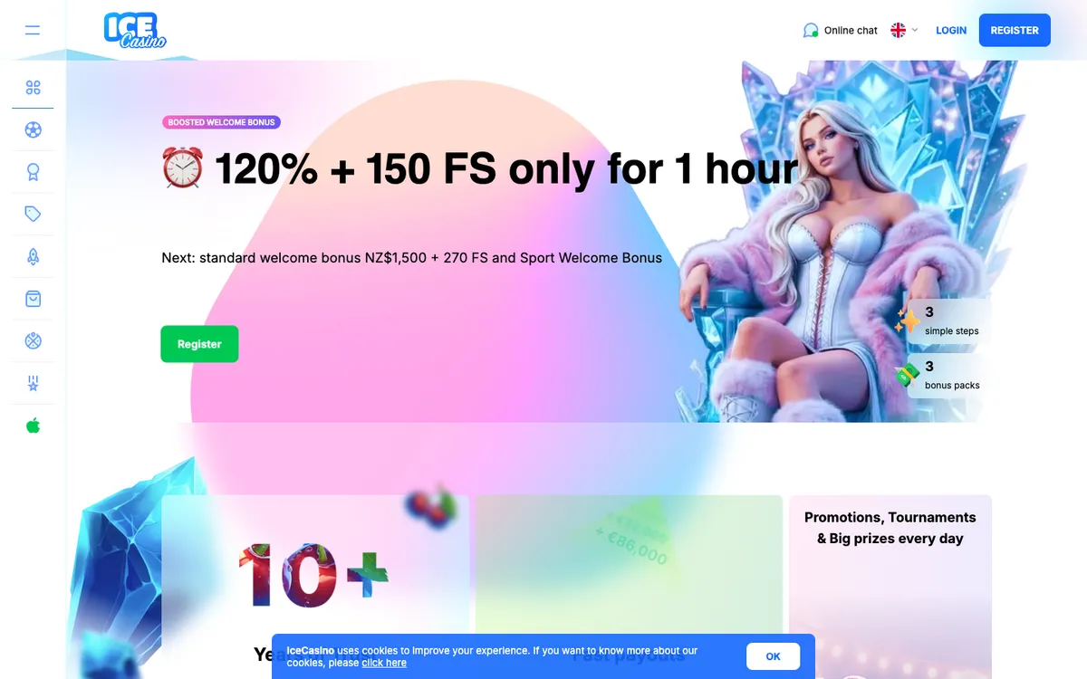 Ice Casino — Home page, captured from New Zealand