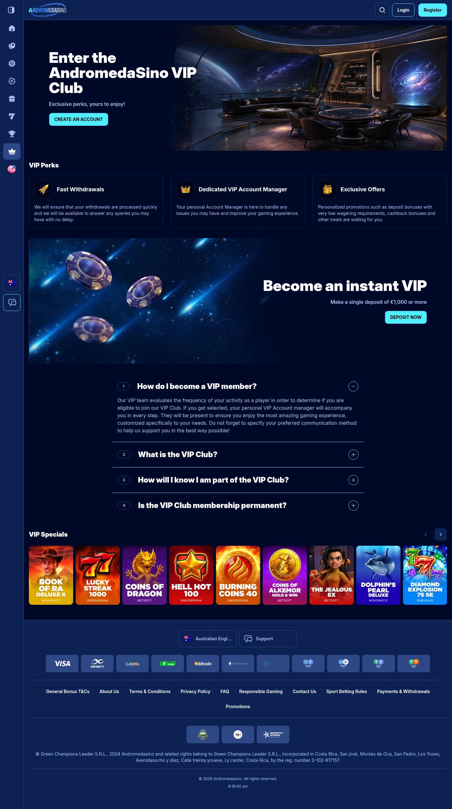 Andromedasino Casino — «Бонусы», снято из страны Австралия