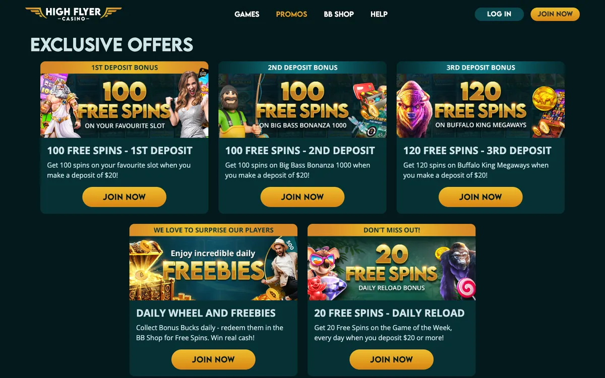 HighFlyer Casino — «Акции», снято из страны Канада