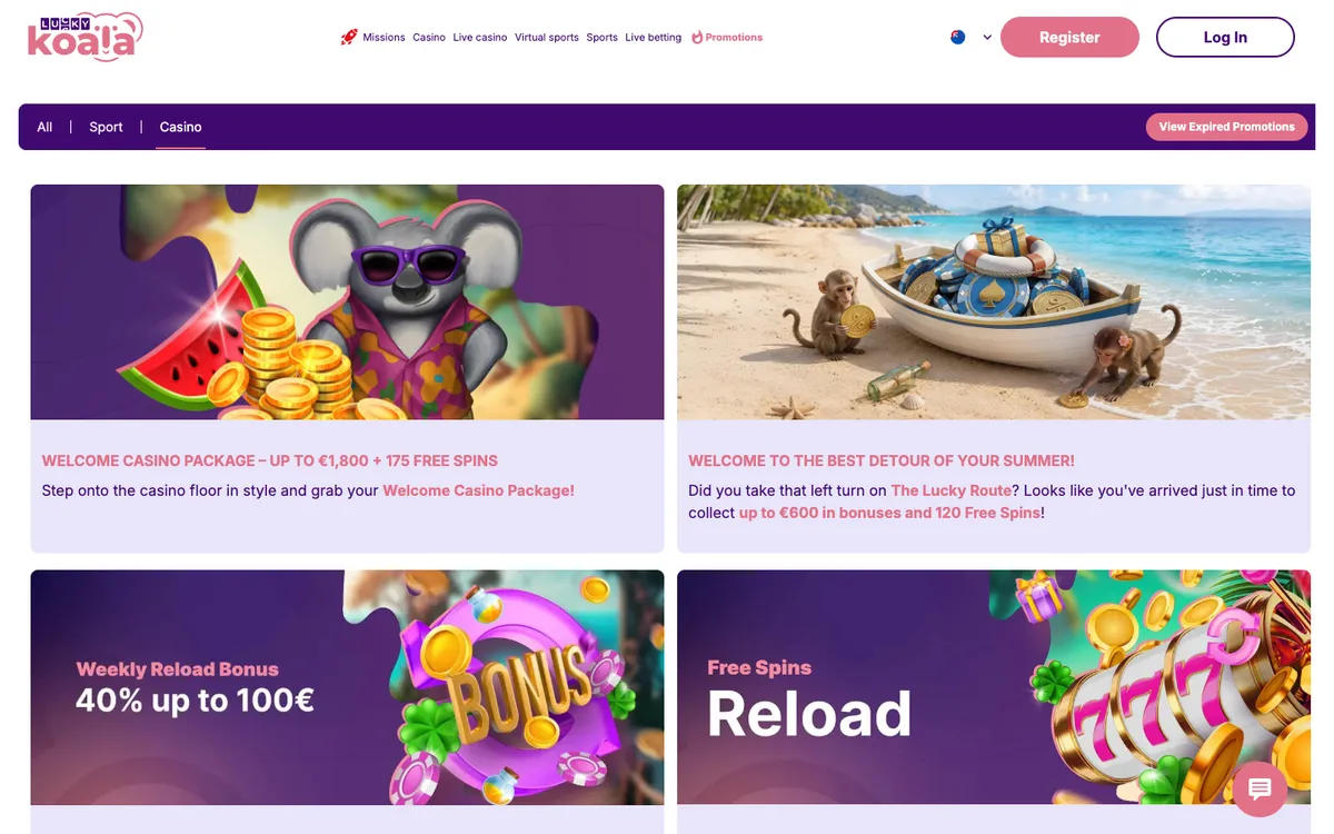 Lucky Koala Casino — «Акции», снято из страны Канада