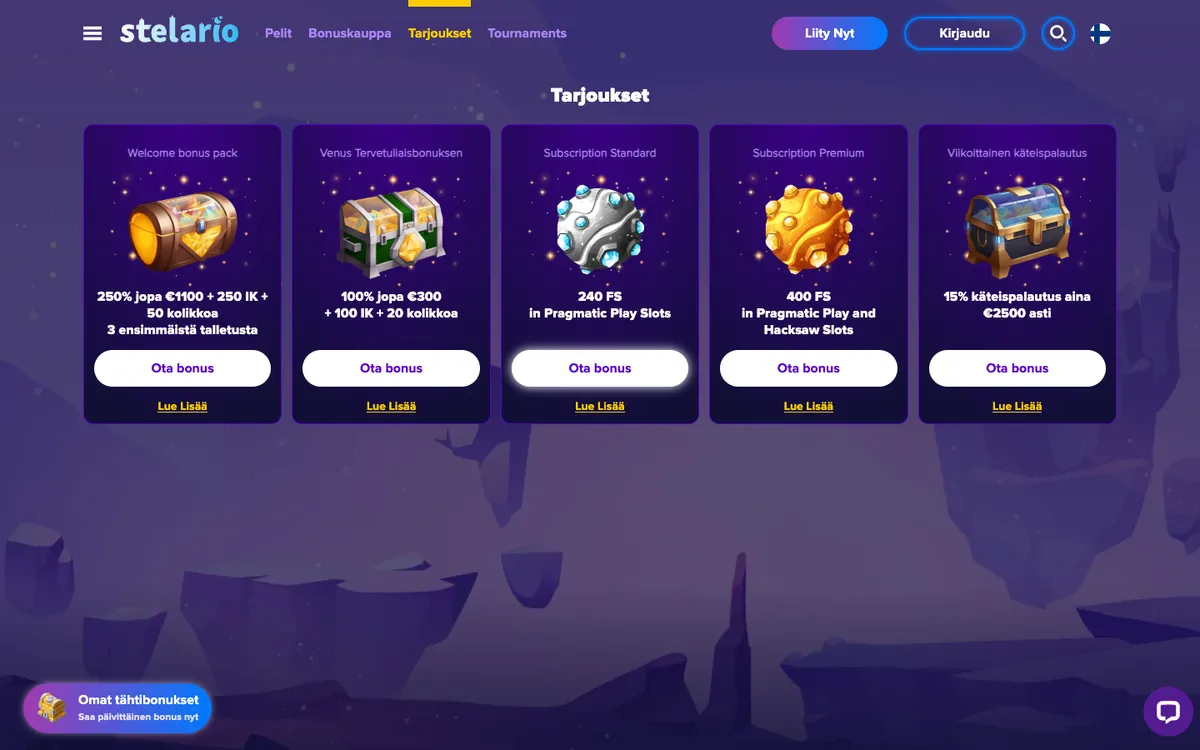 Stelario Casino — Promotions, captured from Finland