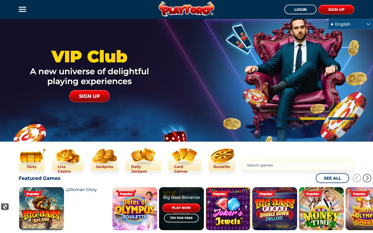 PlayToro Casino — Home page, captured from Belgium