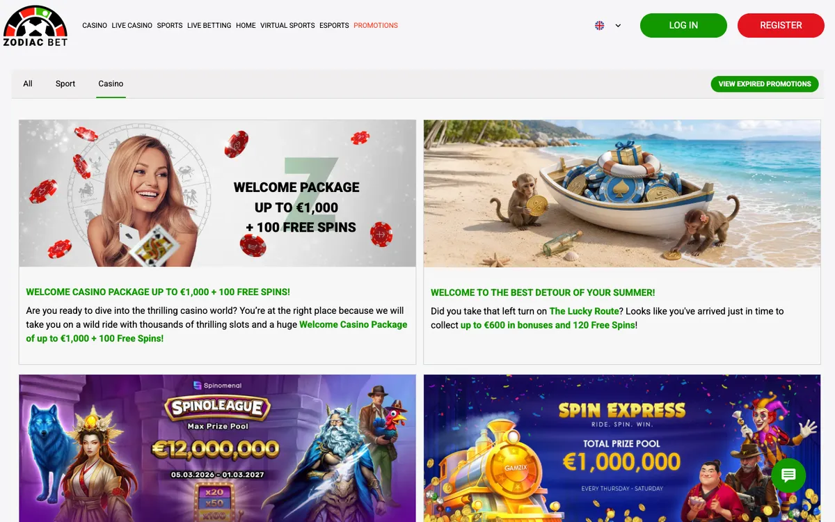 ZodiacBet Casino — Promotions, captured from South Africa