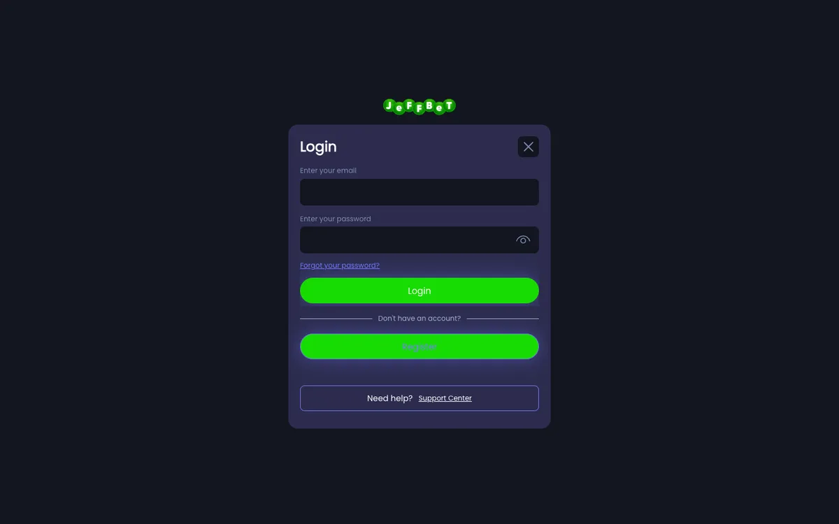 JeffBet Casino — Sign-up, captured from United Kingdom