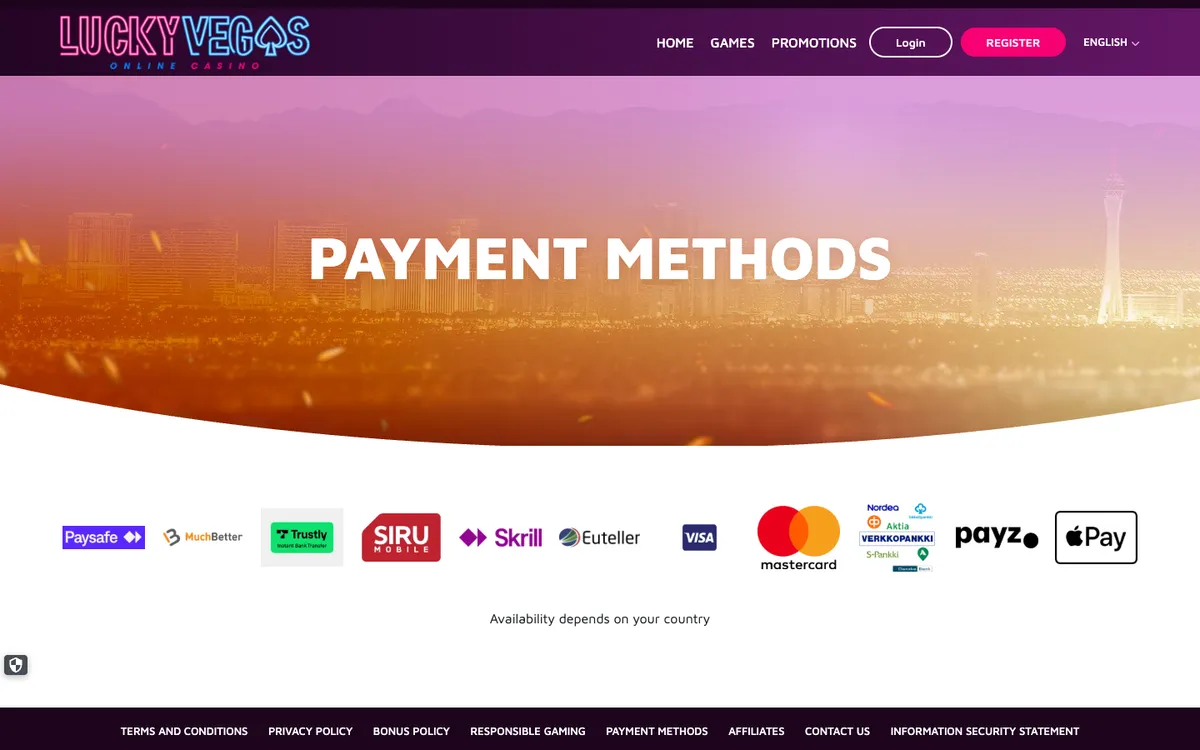 Lucky Vegas Casino — Payments, captured from Finland