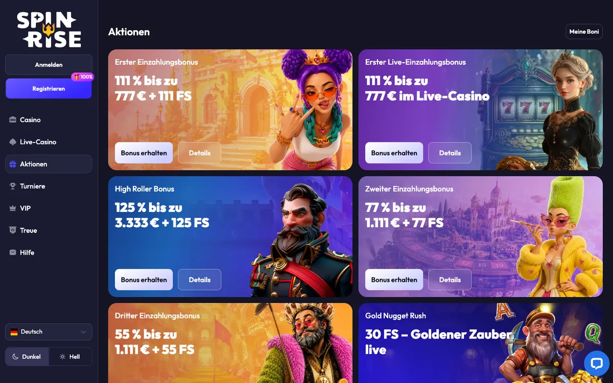 Spinrise Casino — Promotions, captured from Germany