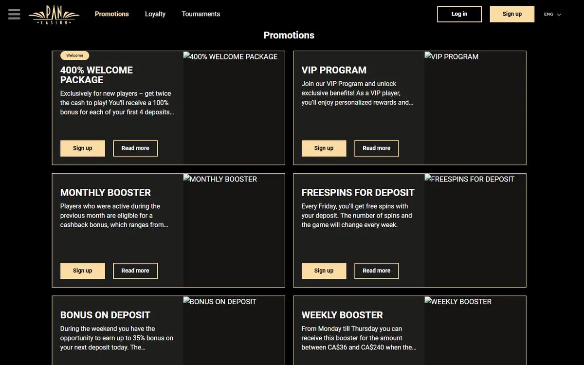 Pan-Casino — Promotions, captured from Canada