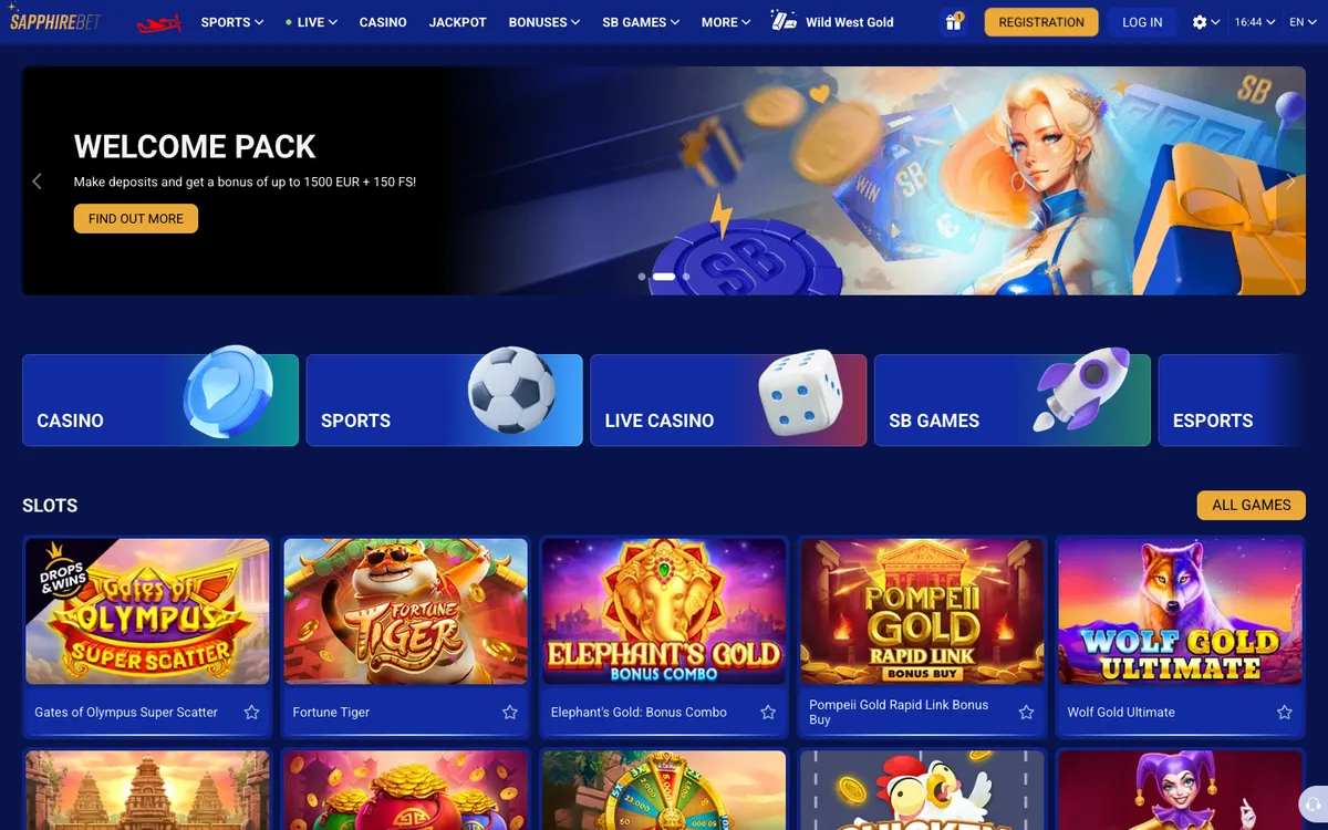 SapphireBet Casino — Home page, captured from Canada