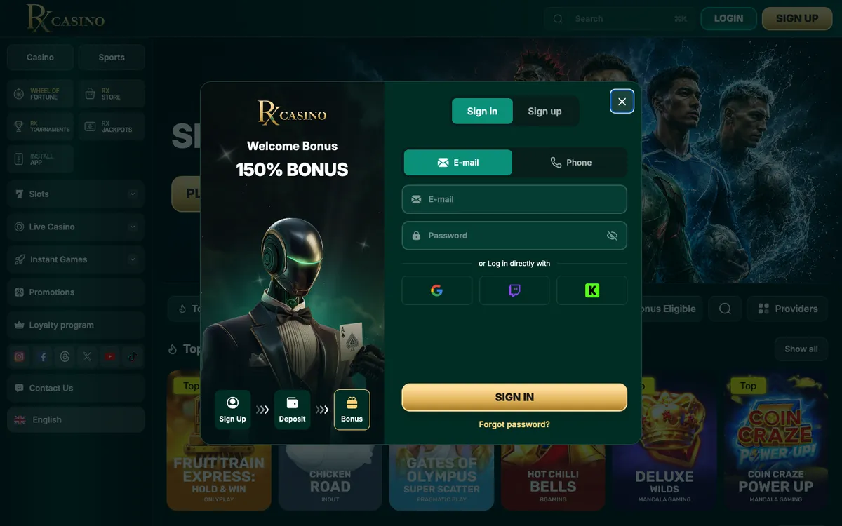 RX Casino — Sign-up, captured from Canada