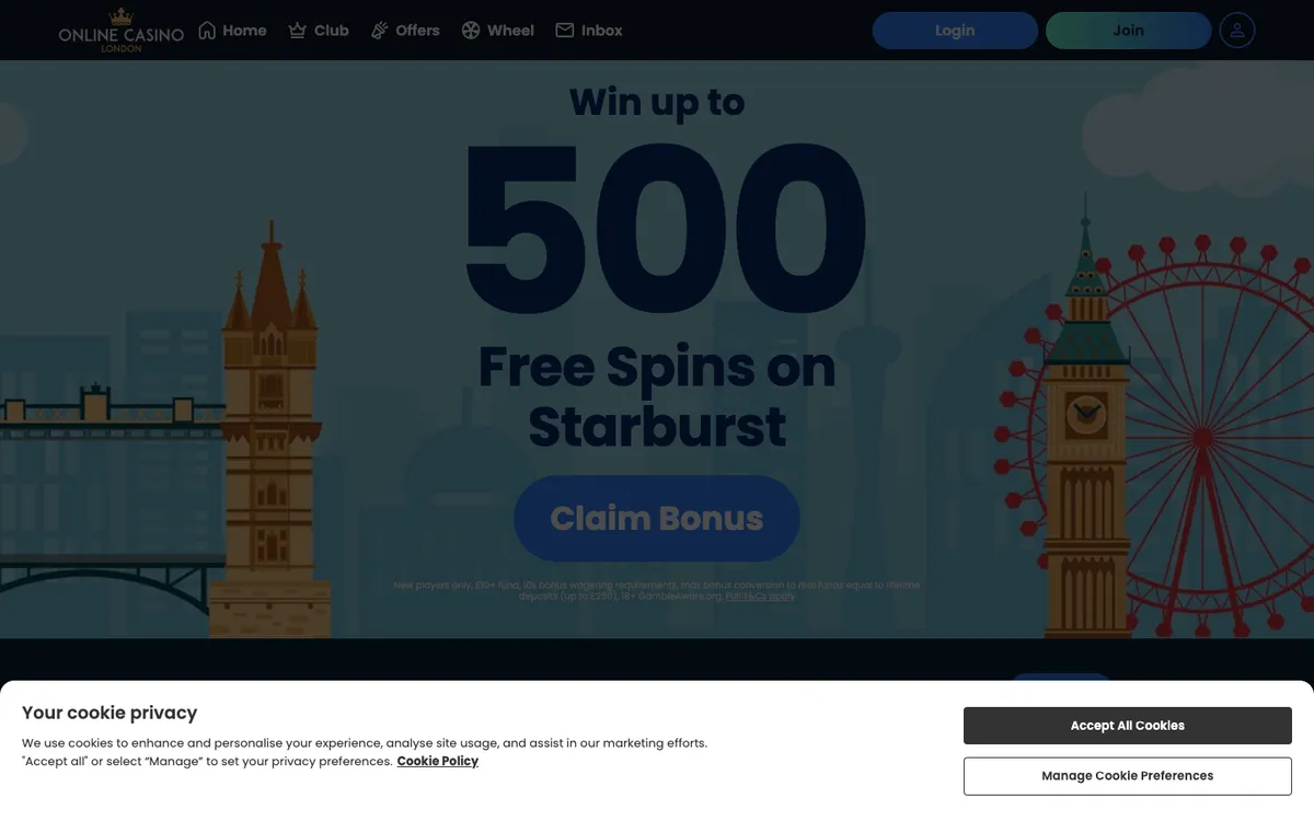 Online Casino London — Home page, captured from United Kingdom