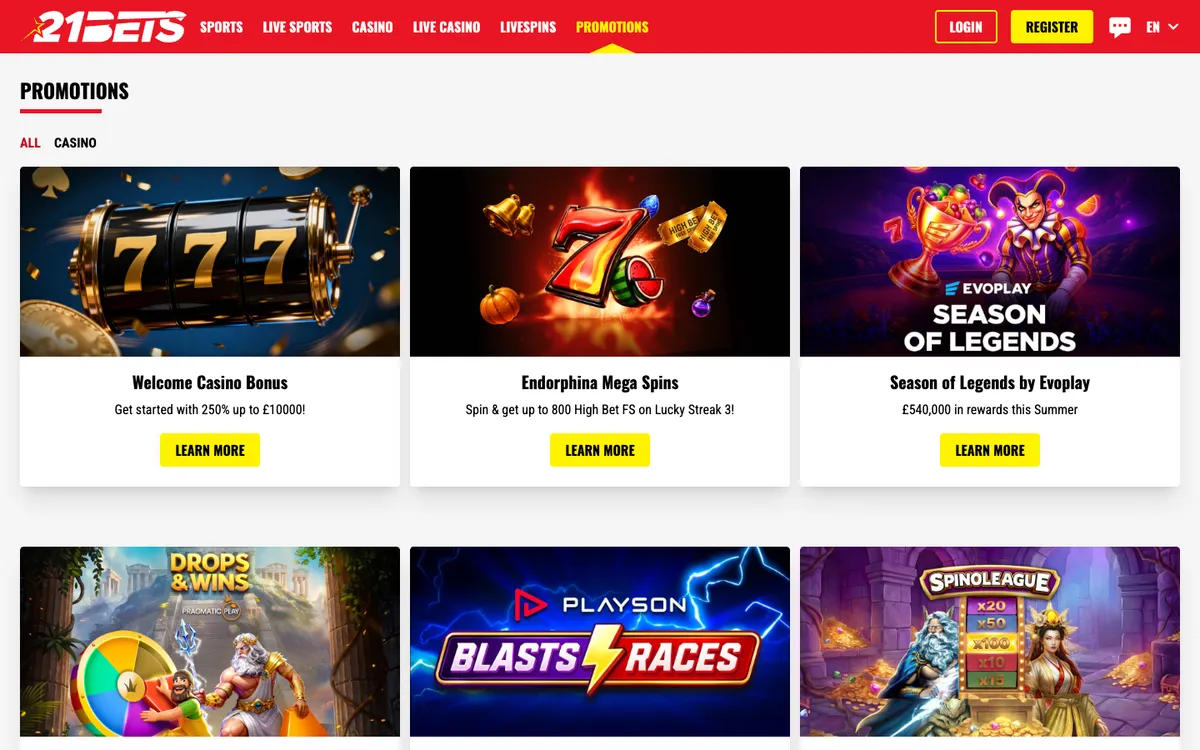 21bets.io Casino — Promotions, captured from United Kingdom